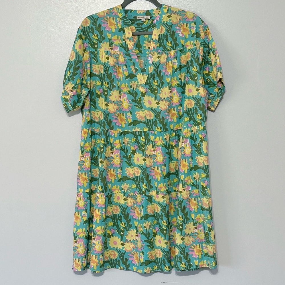 Fitzroy & Willa Botanical Floral Tiered Midi Dress‎ Size Large